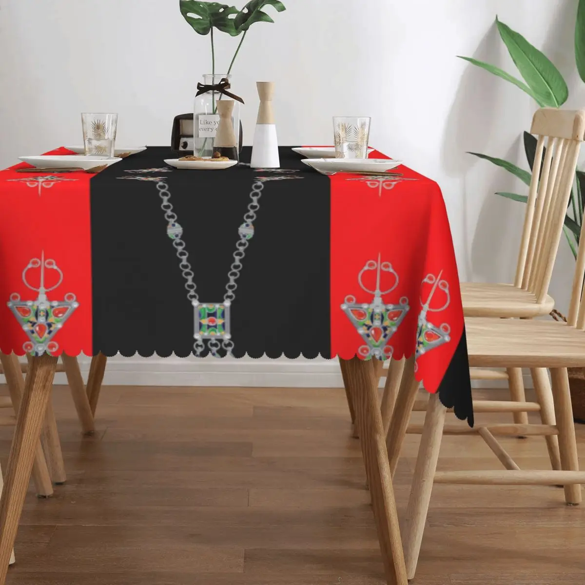 Rectangular Waterproof Kabyle Jewelry Table Cover Amazigh Carpet Berber Table Cloth Tablecloth for Picnic