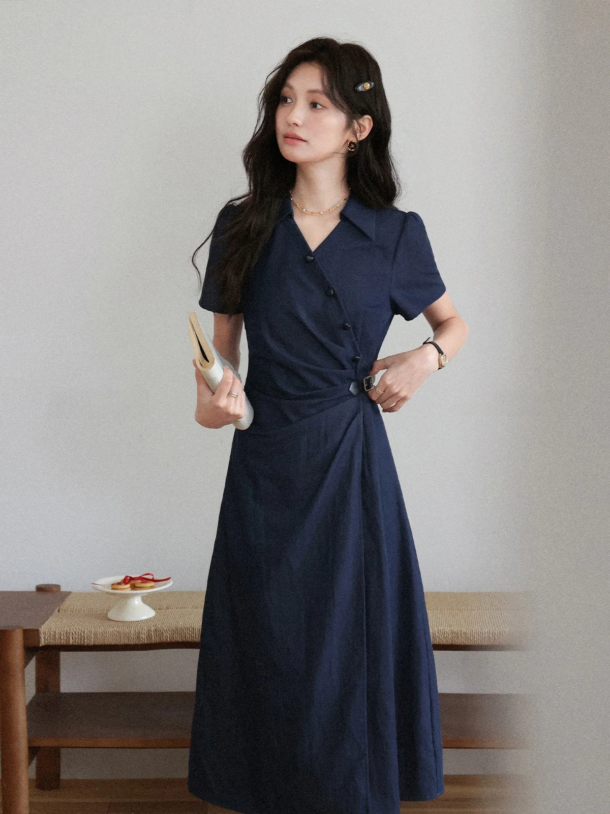 Col Ele ort Sve Dr femme bleu longue Dr été taille cintrée jupe trapèze décontracté Sle marque chinoise