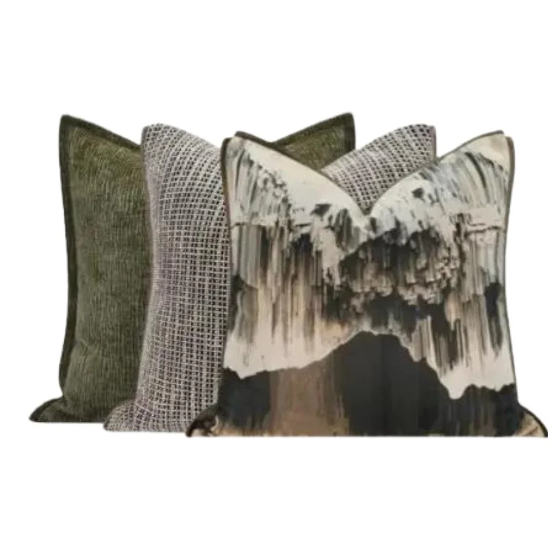 Oriental Ink Wash Art Pillow Textured Jacquard Cushions Abstract Landscape Decorative Pillow Cover For Luxury Sofa Bedroom Decor