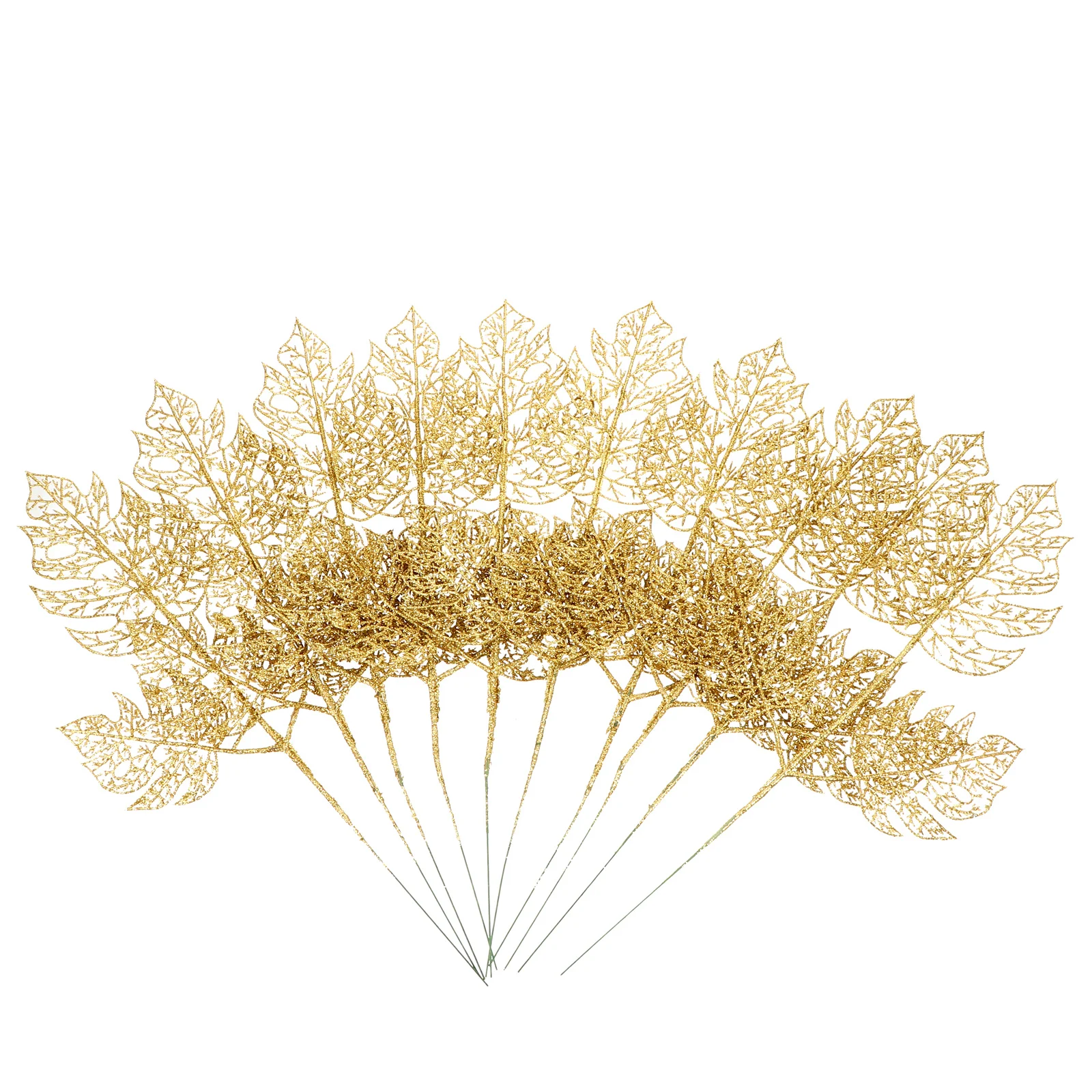 

10pcs Christmas Glitter Leaves Xmas Fake Leaf Festival Simulation Greenery Craft Diy Party Wreath Garland Prop