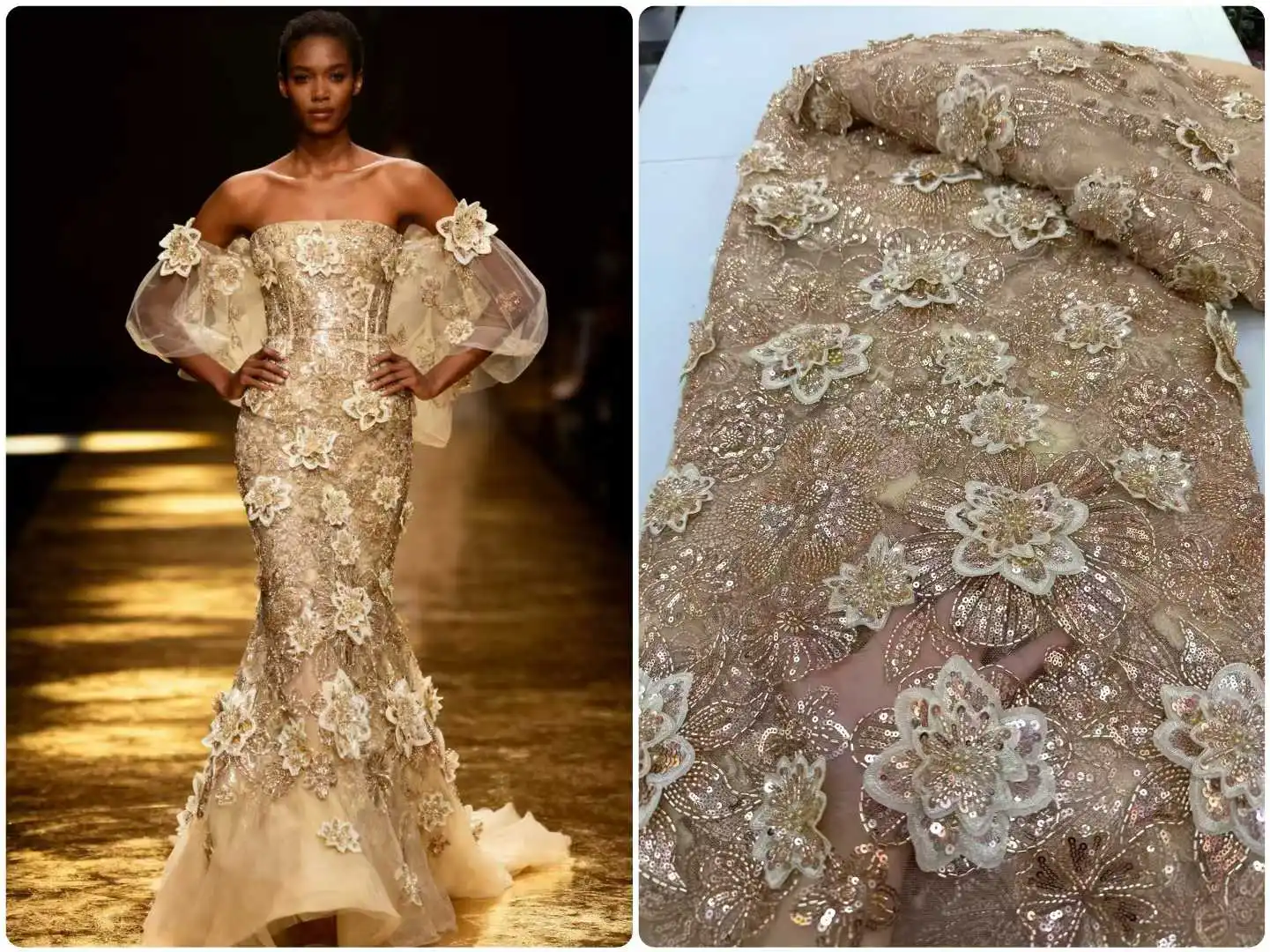 

African Lace Fabric 2026 Handmade Beaded Lace Fabric France Sequins Nigerian 3D Embroidery Bridal Mesh Lace Fabric for Sewing