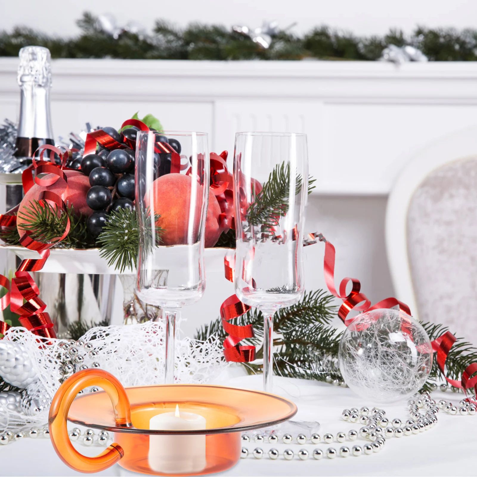 

Glass Candleholder Decorative Centerpiece Wedding Table Top Adornment Retro Design Heavy Thick Safe Indoor Courtyard