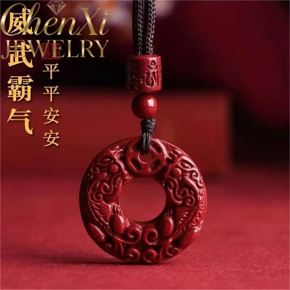 

Cinnabar Double Pixiu Peace Clasp Pendant Luxury Quality Fashion Fine Jewelry Amulets And Mascots Exquisite Elegant Charms Gift