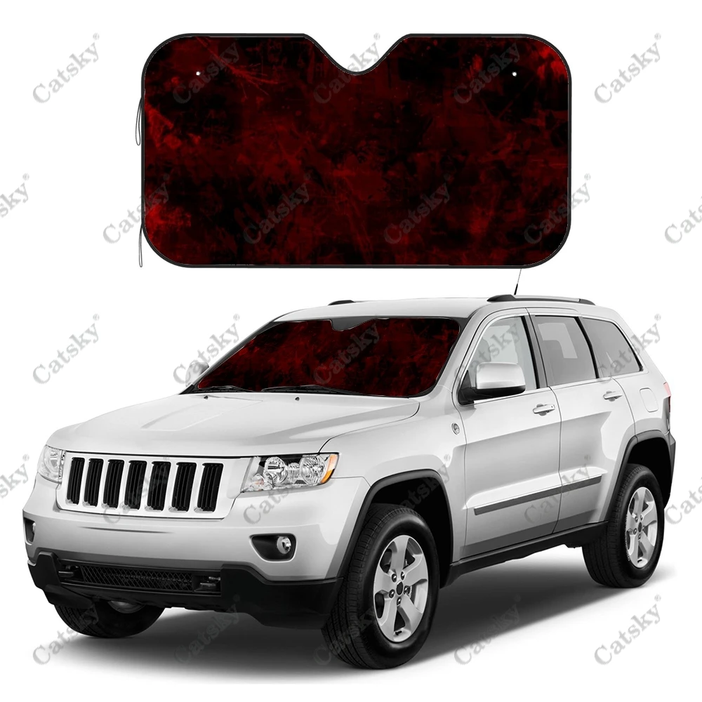 Red Grunge Print Car Interior Accessories Front Windshield Sunshade Foldable Auto Sun Visor Covers Solar Protection UV for SUV