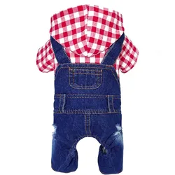 Dog Denim Jumpsuits Puppy Plaid Shirt jeans, Yorkie French Bulldog Overalls for Dogs, Pet Clothes for Small Medium Breed Dogs