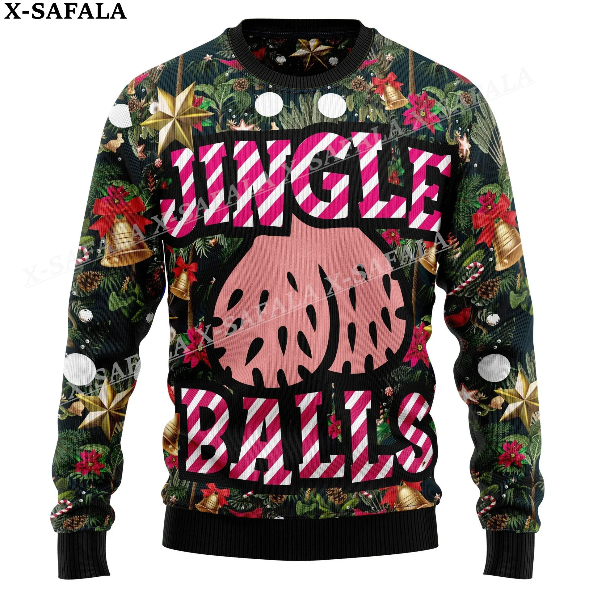 Funny Christmas Tree Jingle Balls Ugly Christmas Knit Sweaters Christmas Gift Jumpers Tops Couple Party Unisex Casual-2