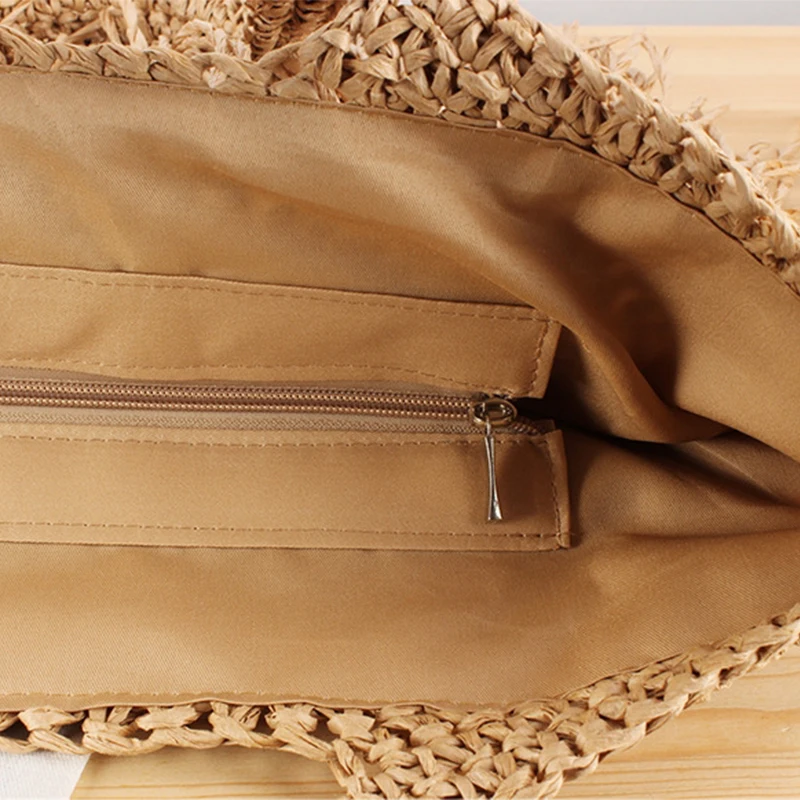 Straw Shoulder Bags Woven Solid Straw Female Tote Bag Designer Luxury Handmade Fashion Holiday Casual Top-Handle Bag Beach Purse