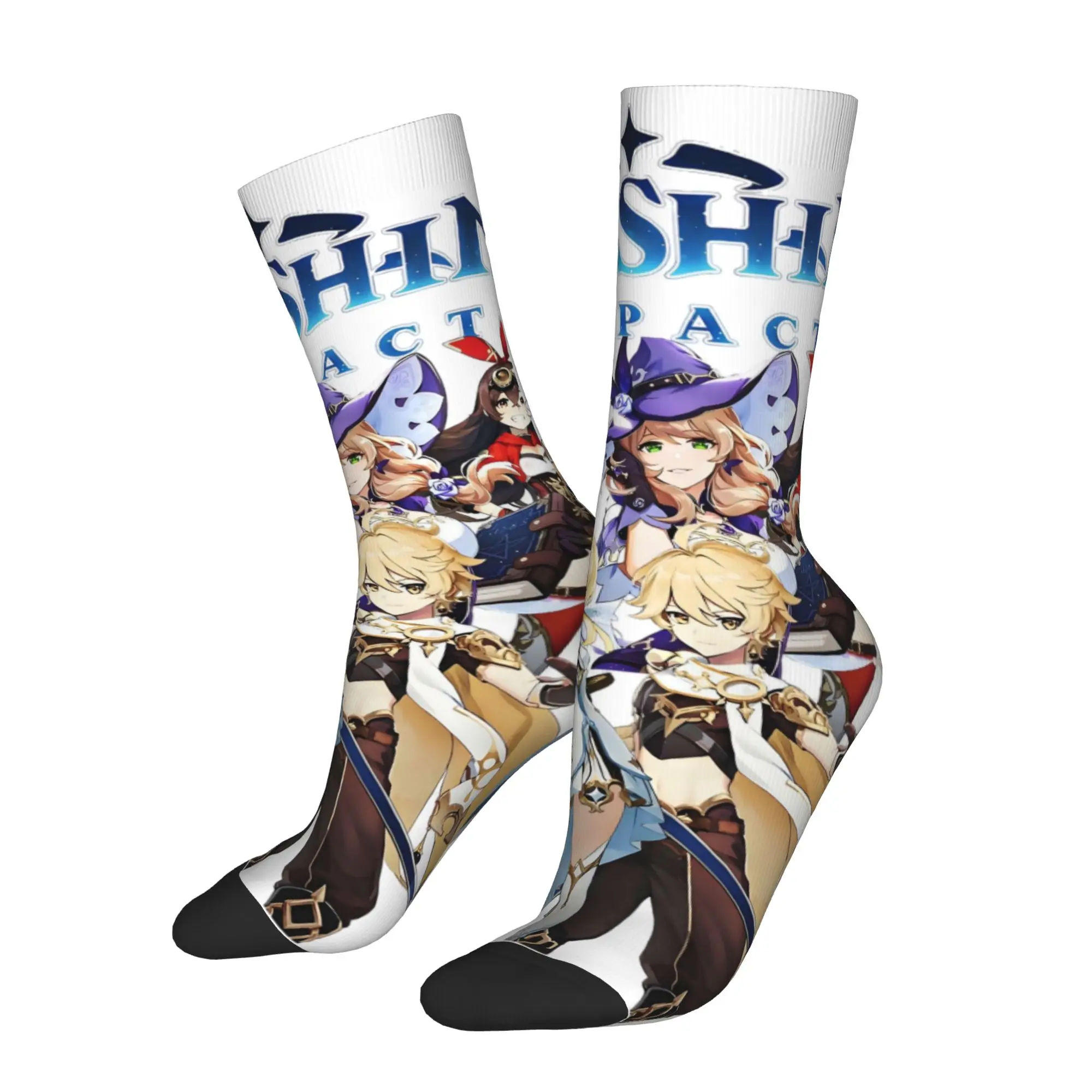 G-Genshin L-Impact Anime Cryo Electro Dendro  Mens Crew Socks Unisex Novelty 3D Print Game Anemo Geo Pyro Hydro  Dress Socks
