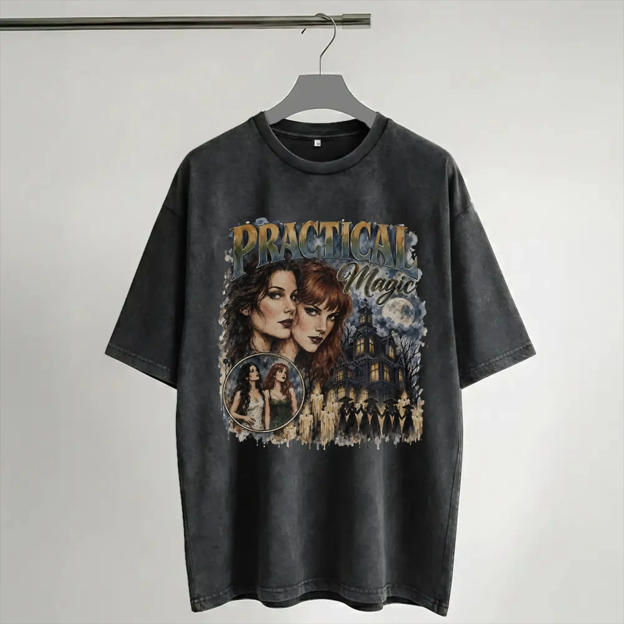 Practical Magic 2 Witch Sisters Gothic Halloween Outfit Washed T Shirt for Men Women Streetwear Hip Hop T-Shirt Tee Shirt