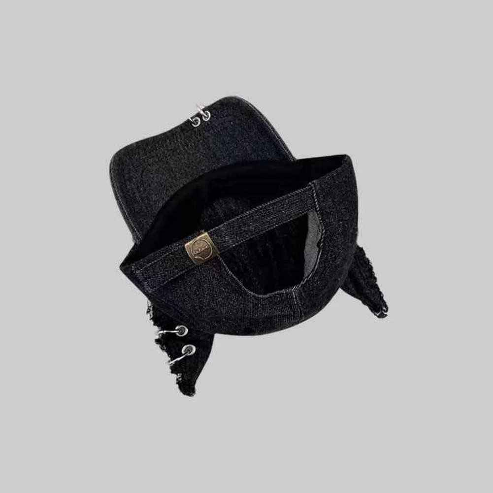 Women's Baseball Cap with Distressed Cat Ears Metal Safety Pins Rings Contrast Washed Twill Finish 56 to 58 cm Head Size