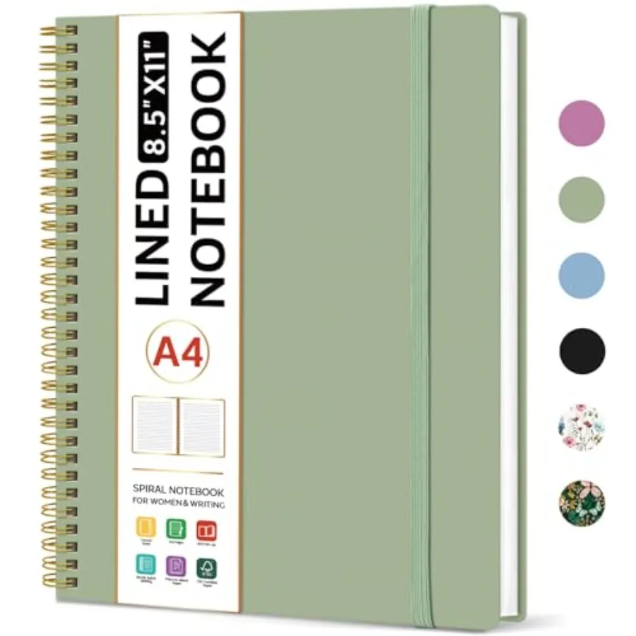 

Spiral Lined Notebook, 8.5"x11" Notebooks for Work, Large A4 Journal for Women and Men, College Ruled Journaling Notebook for W