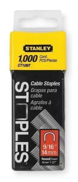 

Cable Staples, T25, - ga, Round Crown, 9/16 in Leg L, Steel, 1000 PK