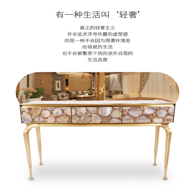 European style high foot sideboard living room partition cabinet modern white brass agate sideboard locker