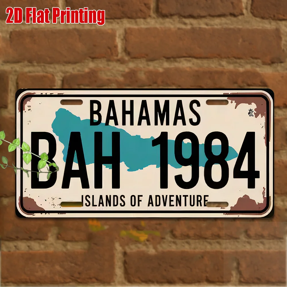 2D Flat, 2D Flat Printing, 1pc, Vintage Metal Sign, Only for decoration, Outdoor Wall Art (29.97cm * 14.99cm), BAHAMAS Alumin