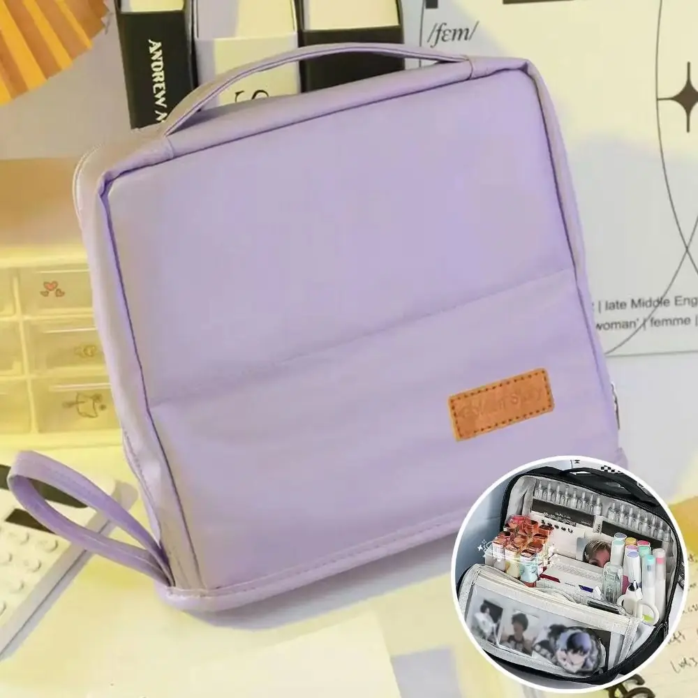 Portable Cosmetics Storage Bag PU Vertical Travel Makeup Organizer Standable Solid Color Vertical Pencil Case Outdoor