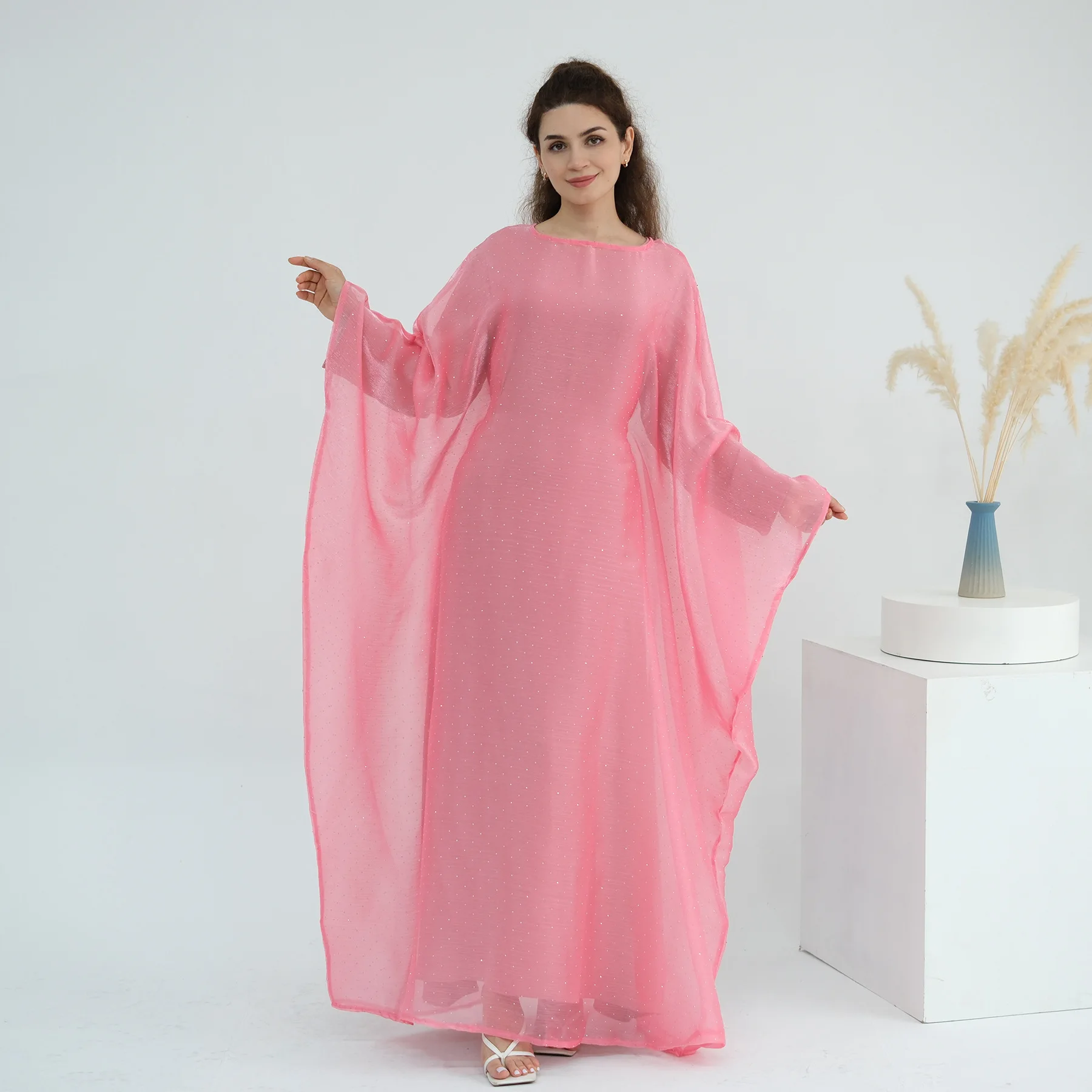 Eid Dress Women Muslim Mesh Jalabiya Kaftan Vestidos Arab Long Robe Hot Drilling Ramadan Dubai Party Dresses 2026