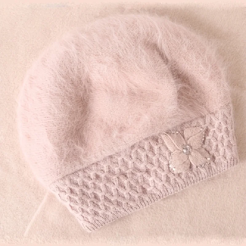 New Rabbit Hair Hat Women\'s Winter Thickened Ear Protection Knitted Woolen Hat Korean Fashion Beret Trend