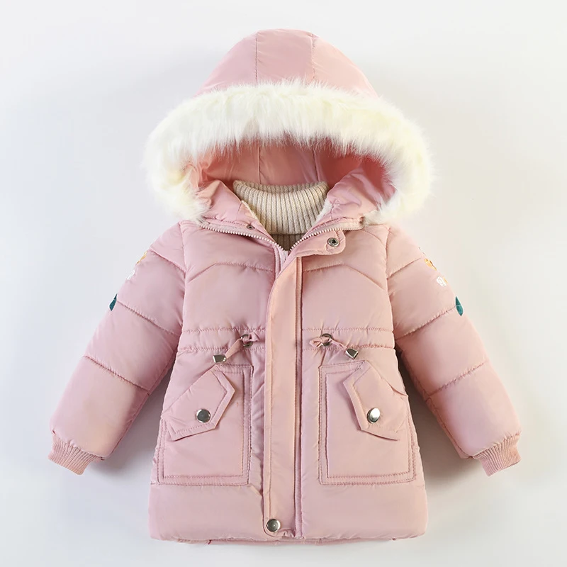 

4 5 6 Years Autumn Winter Girls Jacket Keep Warm Fur Collar Cute Princess Coat Hooded Zipper Fashion Baby Outerwear Kids Clothes