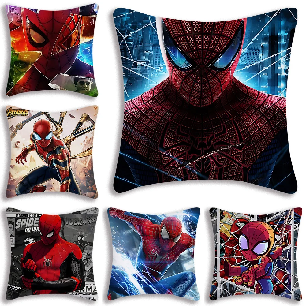 Cool MarvelS Pillow Covers SpidermanS Cartoon Sofa Decorative Home Double-sided Printing Short Plush Cute Cushion Cover