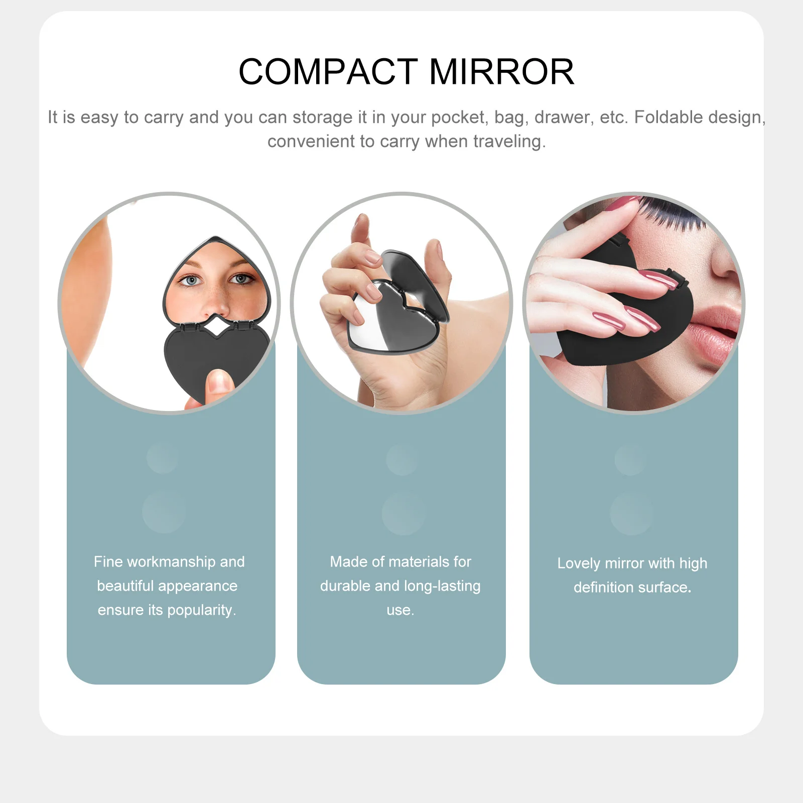 

20pcs Heart Shape Foldable Mirror Pocket Makeup Compact Travel Hand Mirror Portable Tool Mini Round Mirror for Women