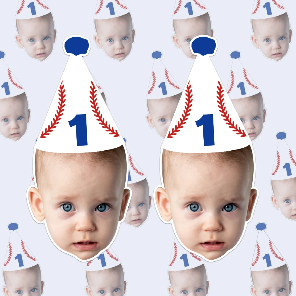 Maßgeschneiderte Foto-Geburtstagsaufkleber, personalisierte Gesichts-/Agezahlen, geeignet für Meilenstein- und Geburtstagsfeiern mit Baseball-Motiv