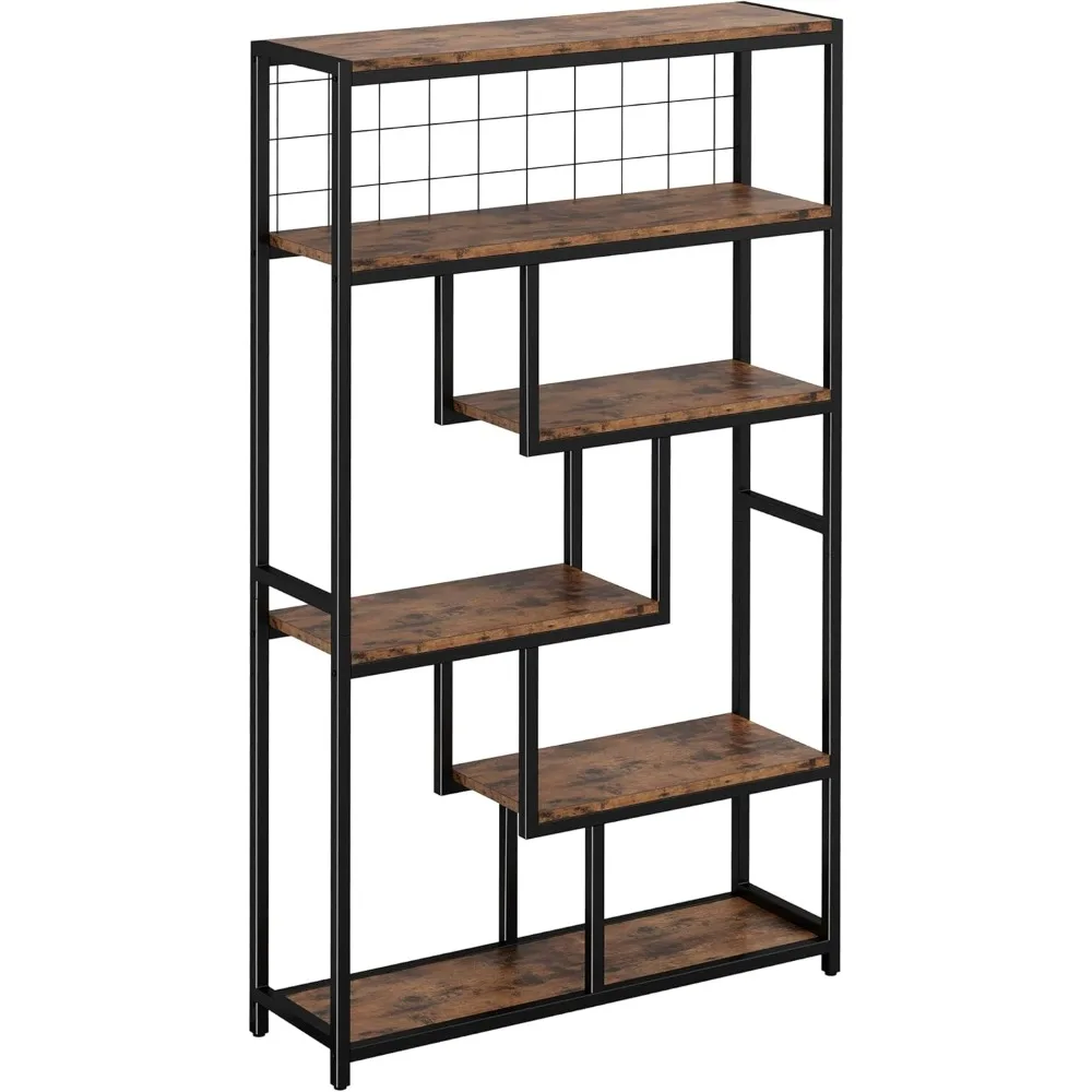 Bookshelves 6 Tiers, Industrial Etagere Heavy Duty Shelves for Living Rooom, Office Storage Geomeric Display Boocase