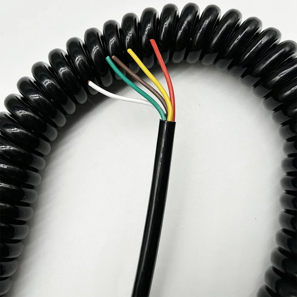 5-core Spring Connecting Wire Trailer Spiral Cable 24AWG 20AWG 17AWG High Elastic Tensile TPU Cold-resistant Spring Wire