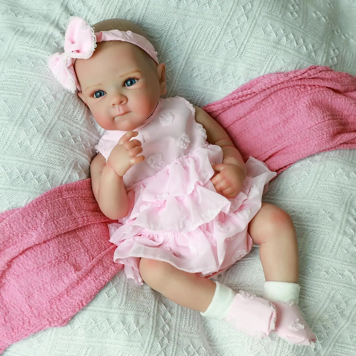 Boneca Reborn Girl de vinil de 18 polegadas, edição colecionável |   Roupa rosa fofa, olhos azuis, características faciais requintadas, pele realista,