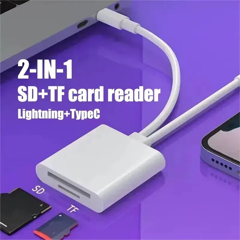 Type-C Lightning SD TF Card Reader 2-in-1 Memory Card Reader Dual Connector Digital Card Adapter for IPhone/IPad Camera Laptop
