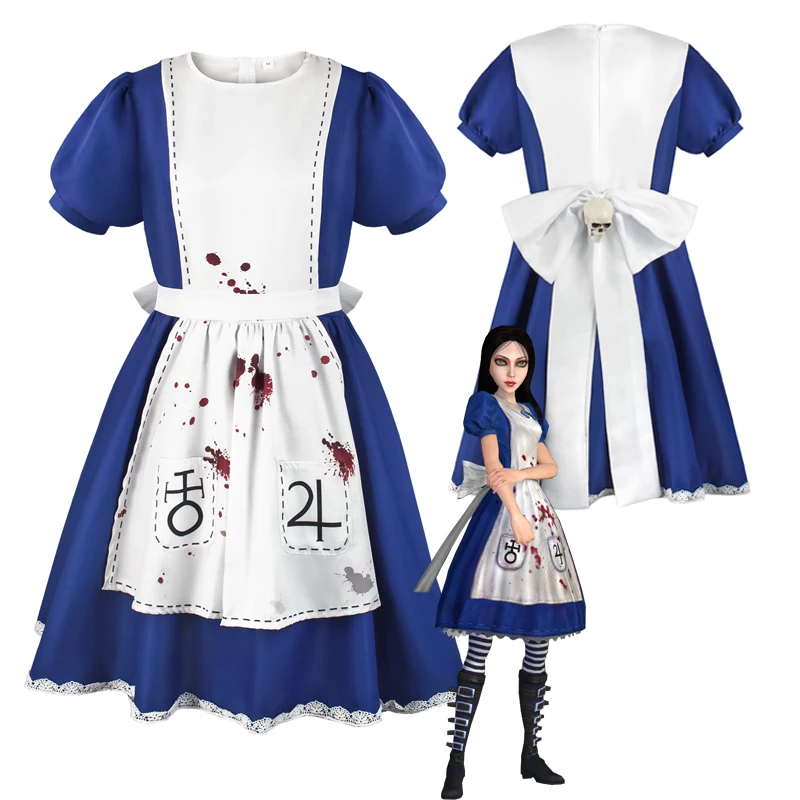 Alice Madness Returns Short Sleeves Plus Size Lolita Dress Alice Cosplay Costume Halloween Maid Dress Party Outfits for Women