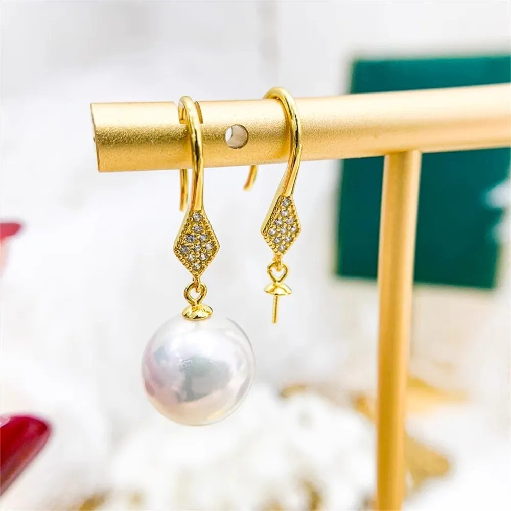 

DIY Pearl Mini Accessories S925 Pure Silver Ear Stud Empty Set Gold Silver Earrings Fit 7-13mm Round E266