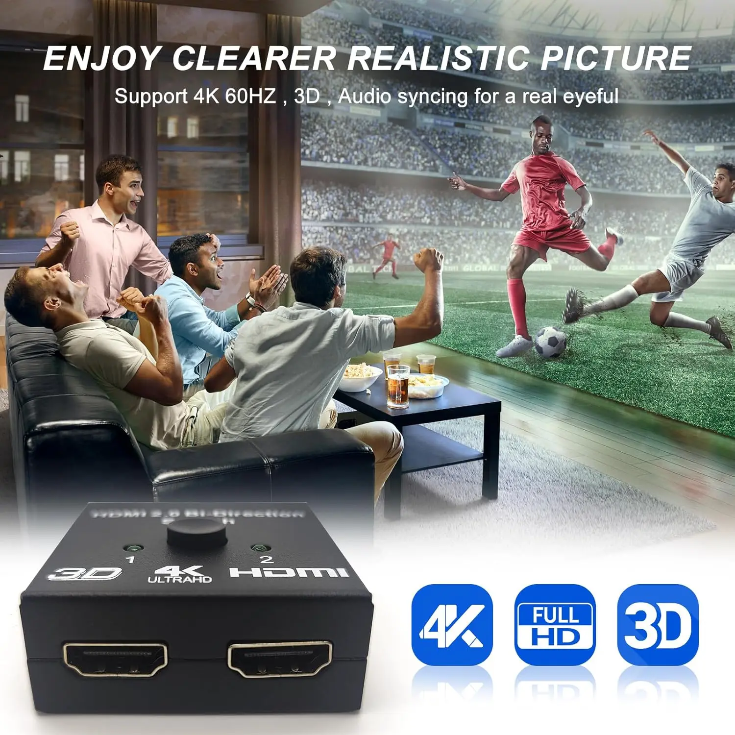 HDMI Switch Splitter 4K@60hz, Aluminum HDMI 2.0 Switcher 2 in 1 Out, HDMI Splitter 1 in 2 Out, Bi-Directional Switch Support 4K