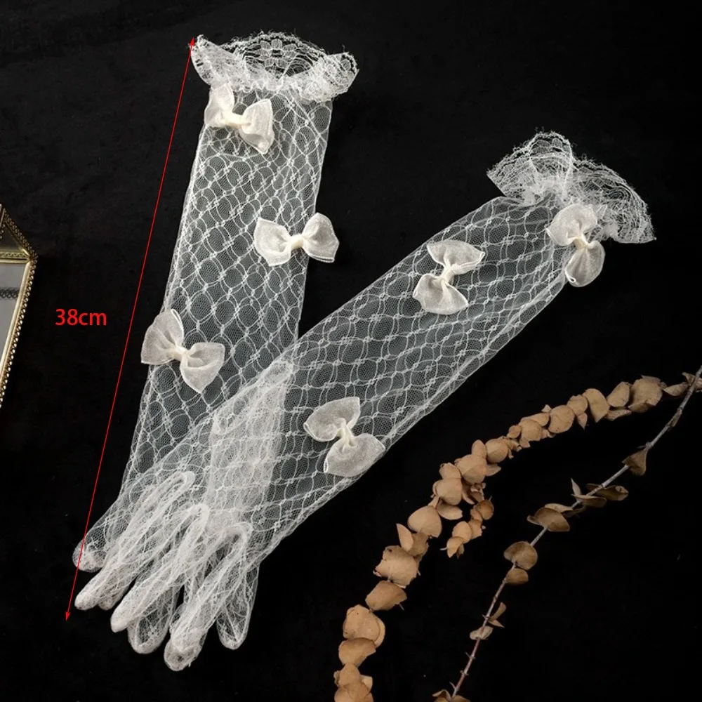 جديد Bowknot ثوب الزفاف القفازات شبكة التطريز قفازات الزفاف زي قفازات هدية