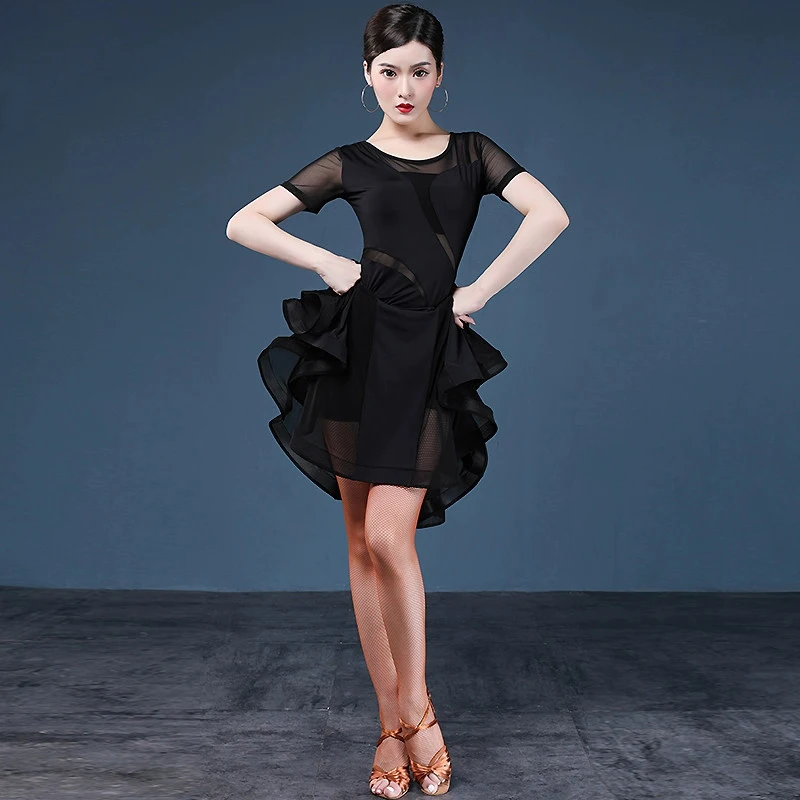 Sexy And Modern Lace Dress Latin Dance Clothing Female 2024 New Dance Summer Short-Sleeved Dress Table Costume Samba Wear Line