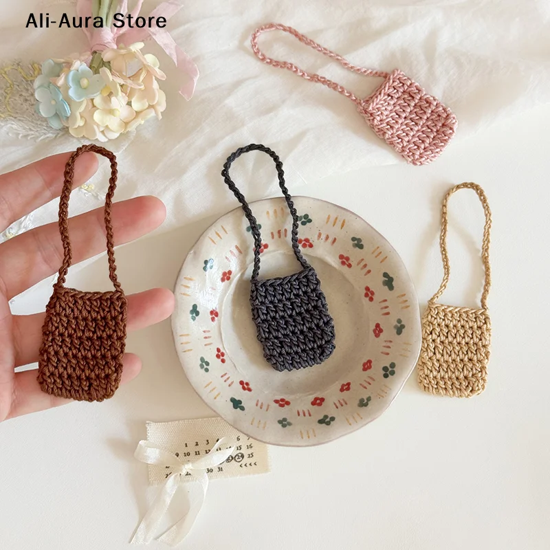 Hand-crocheted Flower Bag For 15/17cm Doll Dollhouse Kids Toys Doll Satchel Baby Clothes Cute Doll Accessories