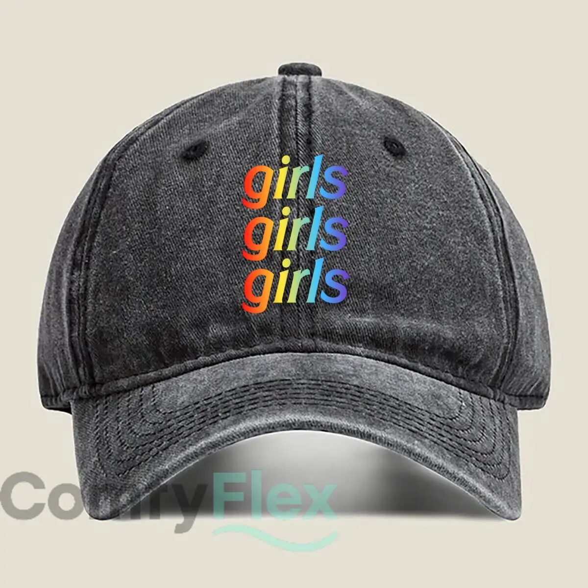 Colorful “Girls Girls Girls” Repeat Fashion Washed Baseball Cap Hat Outdoor Activities