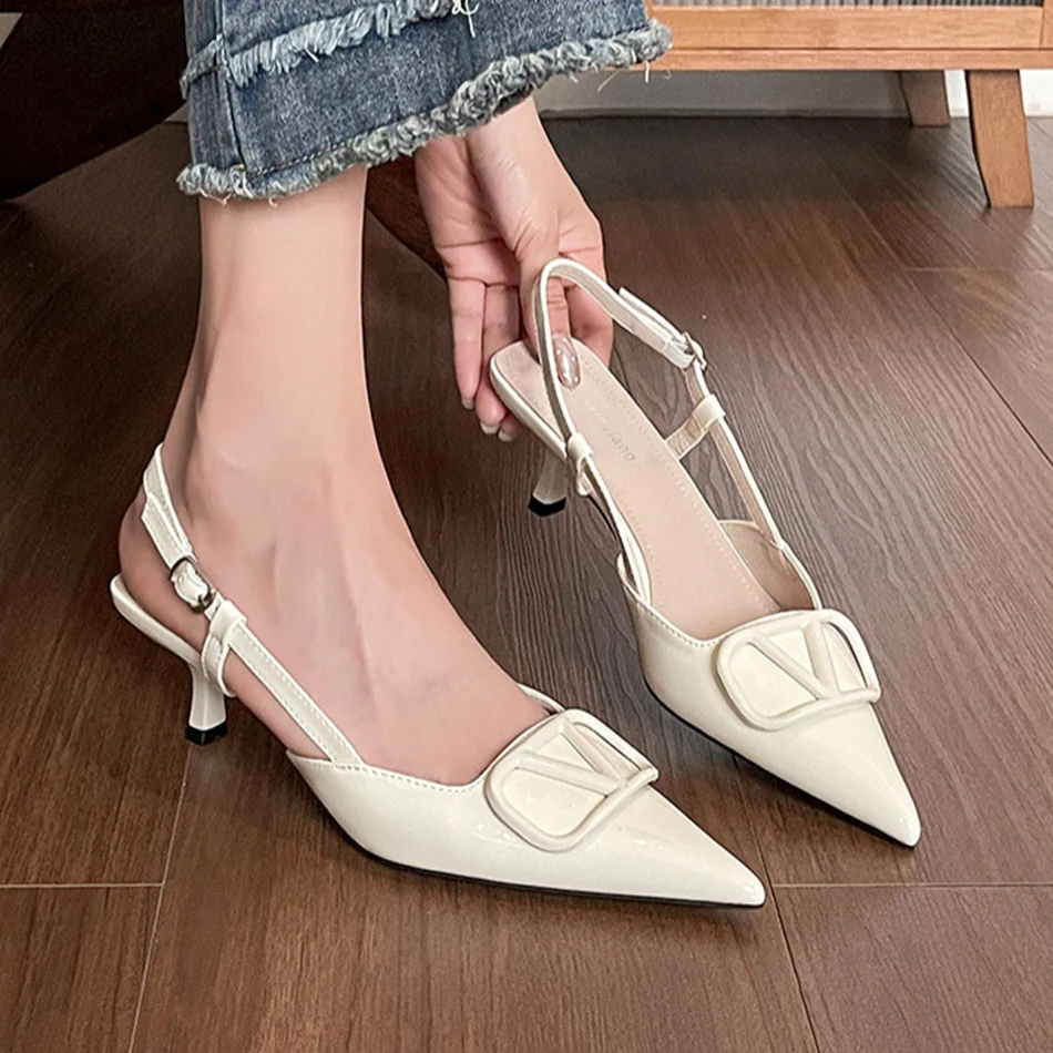 

Pointed-toe high heels, 2025 summer new women's single shoes with toe caps and back pockets, thin and elegant women's shoes