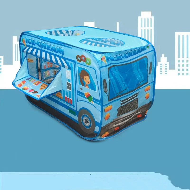 Tienda de juguete para niños, autobús multiusos de dibujos animados, juego de interior y exterior, juego de rol plegable, tienda de juegos divertida, casa de juegos portátil