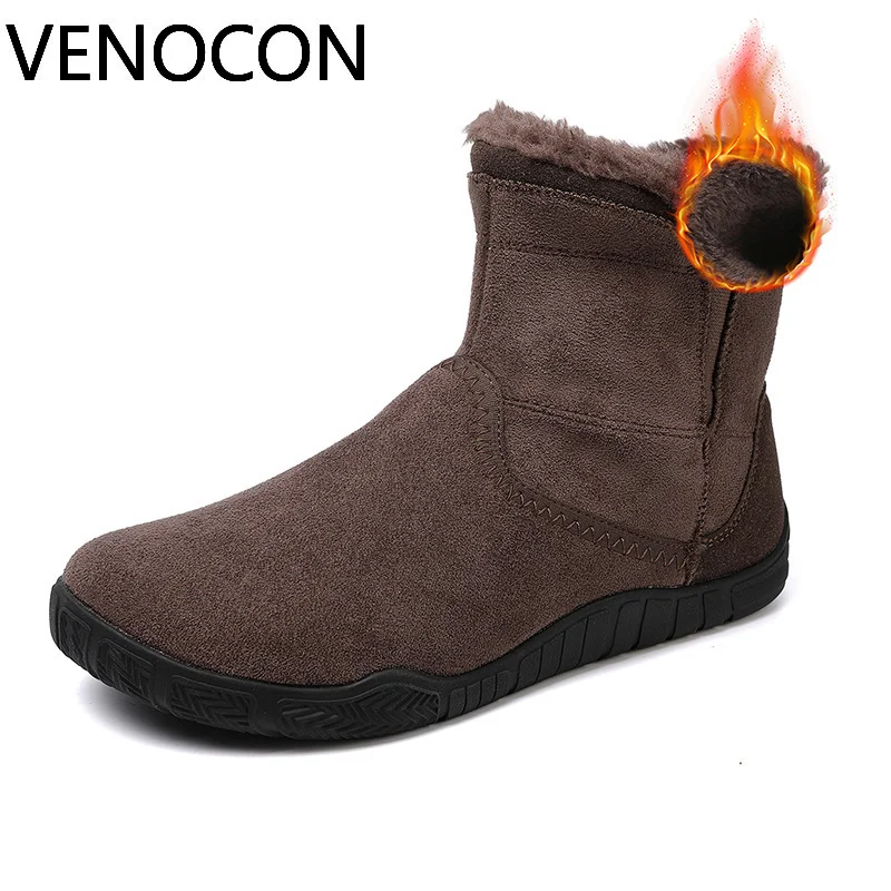 VENOCON Barefoot Wide Toe Box Short Plush Flat Zero Drop Warm Sole Comfy Winter Snow Sneakers Boots Shoes For Men Man Woman