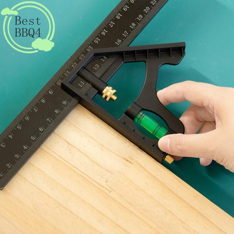  (BBQ4)15/20/25CM Adjustable Combination Right Angle Ruler 45/90 Degree With Bubble Level Gauge Multifunctional Measuring Tools 