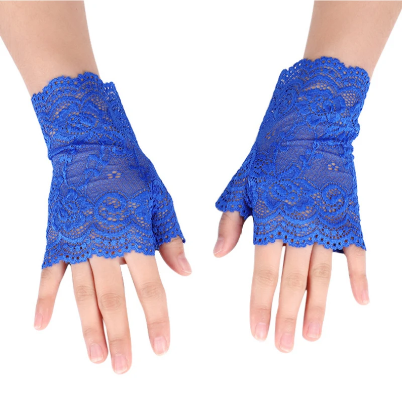 Women Short Lace Drive Cycling Sunscreen Half-finger Gloves Etiquette Cover Up Scars Cosplay Dance Elasticity Breathable Mittens