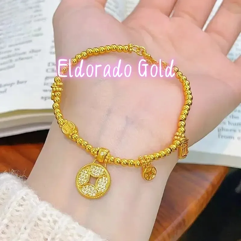 

Золотой браслет Eldorado с бриллиантами и бусинами, женский, 24K AU999 - круглые золотые бусины, сверкающие
