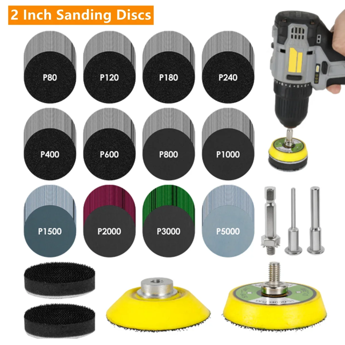 50/160/240Pcs 2/3 Inch 50mm Sanding Discs Pads 80-5000 Grit Abrasive Polishing Pad Kit For Drill Grinder Rotary Tools Sandpapers