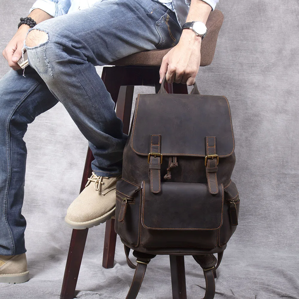 S.WORKER Vintage Echtleder-Rucksack Laptop-Tasche Lässiger Crazy-Horse-Leder-Schulrucksack – Detail 6