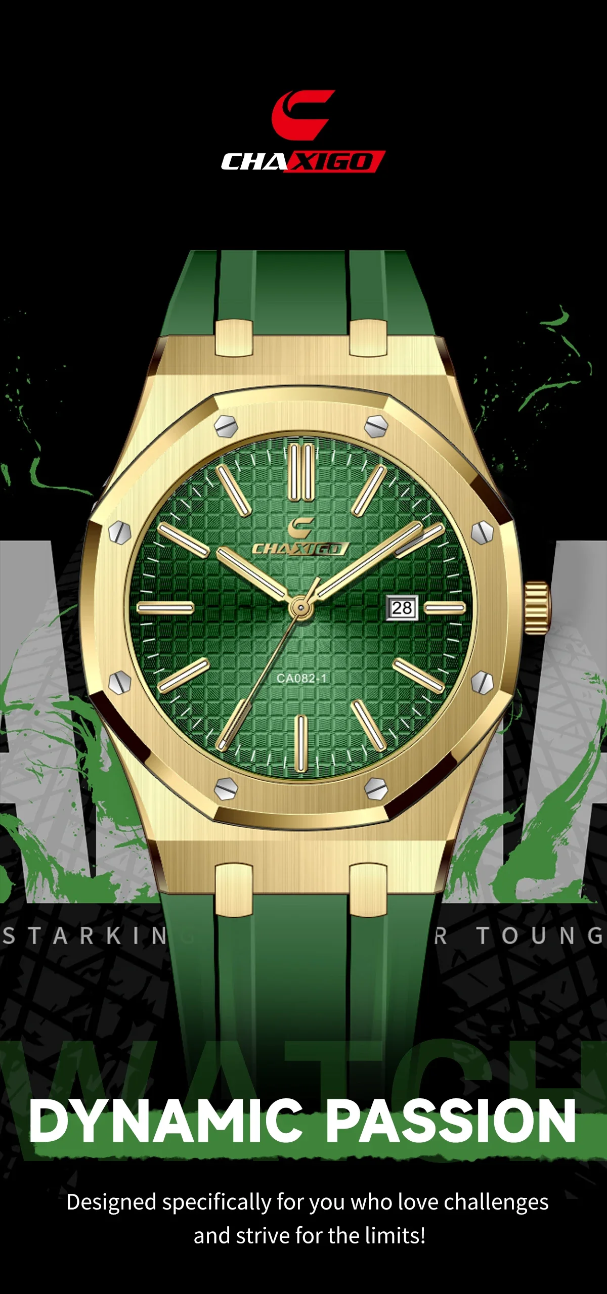 

CHAXIGO 082, роскошные брендовые мужские часы, водонепроницаемые светящиеся часы с датой недели, мужские кварцевые наручные часы, модные спортивные часы для мужчин