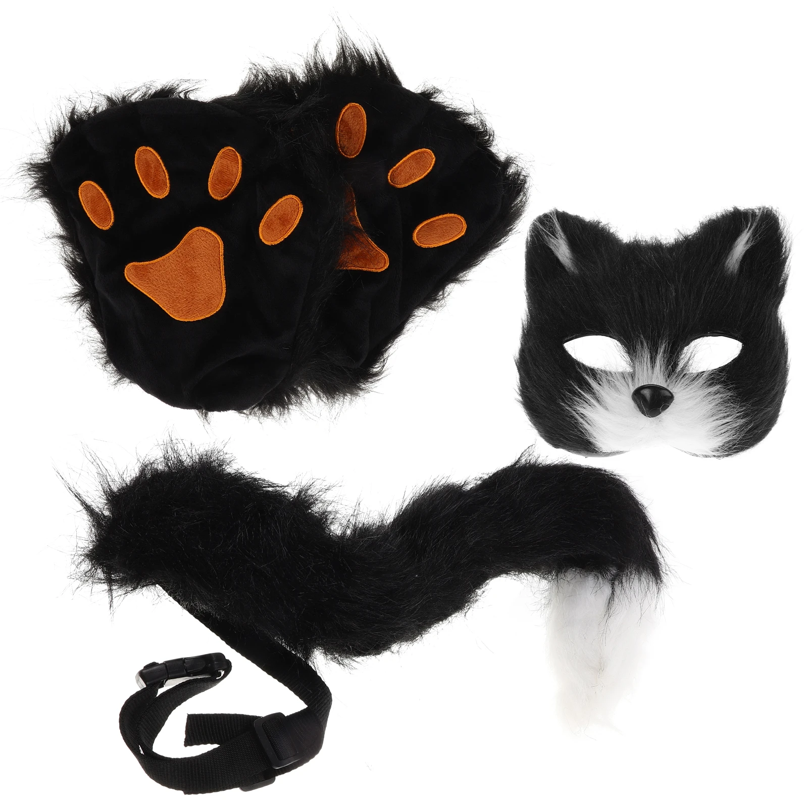 

Half Face Mask Therin Tail Wolf and Ears Rat Faux for Cos Costume Kids Fox Black Cat Cosplay Tails Masquerade
