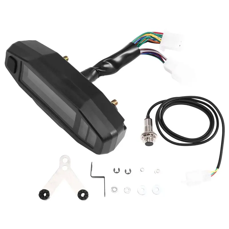LCD Speedometer Tachometer+ Induction Wire Magnet+ Instrument Large Bracket Universal For Motorcycle Modified