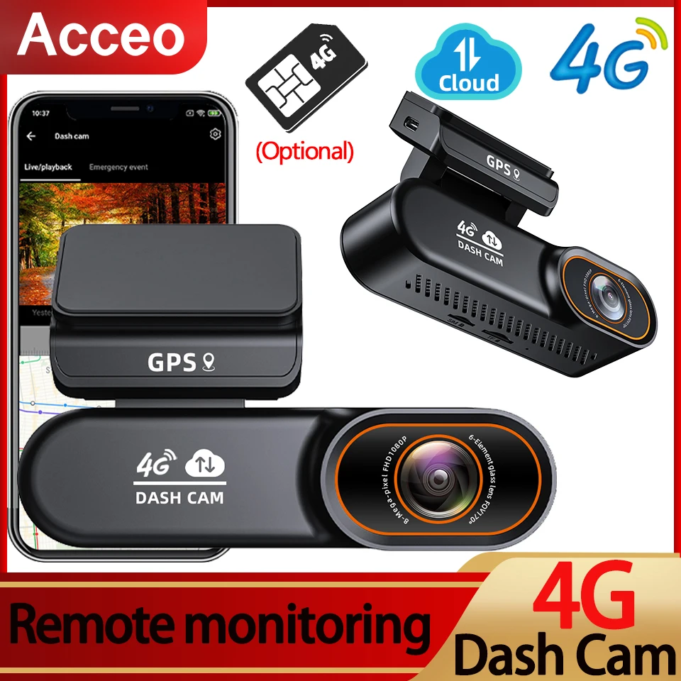 4G LTE Dash Cam Remote Real-Time Monitoring Car Security Camera Supports Cloud Storage Night Vision GPS Car DVR