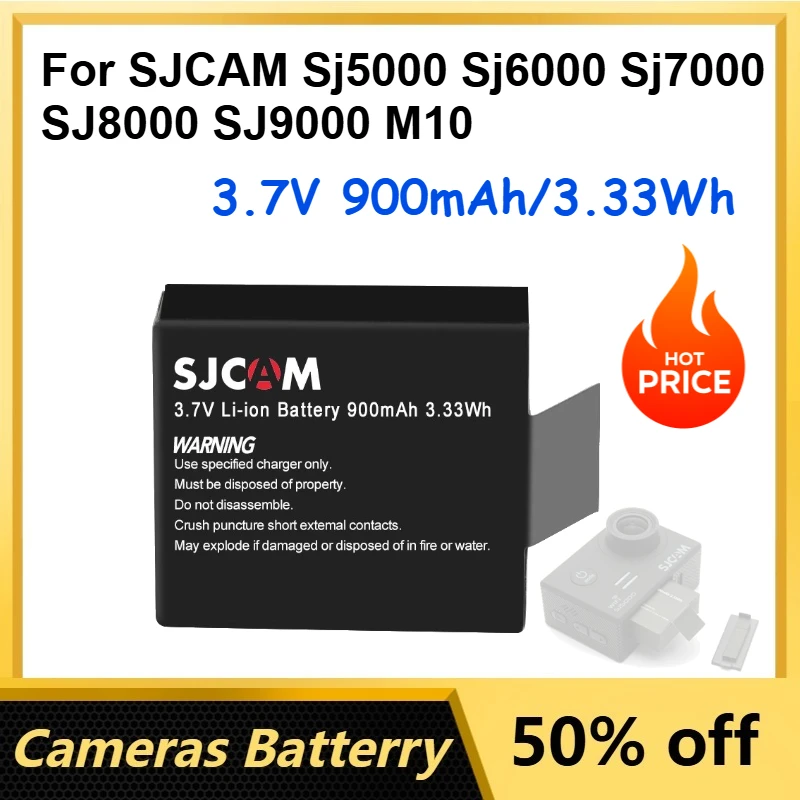 

2 Pcs 3.7V 900mAh/3.33Wh Li-Ion Battery for SJCAM Sj5000 Sj6000 Sj7000 SJ8000 SJ9000 M10 Action Camera Batteries