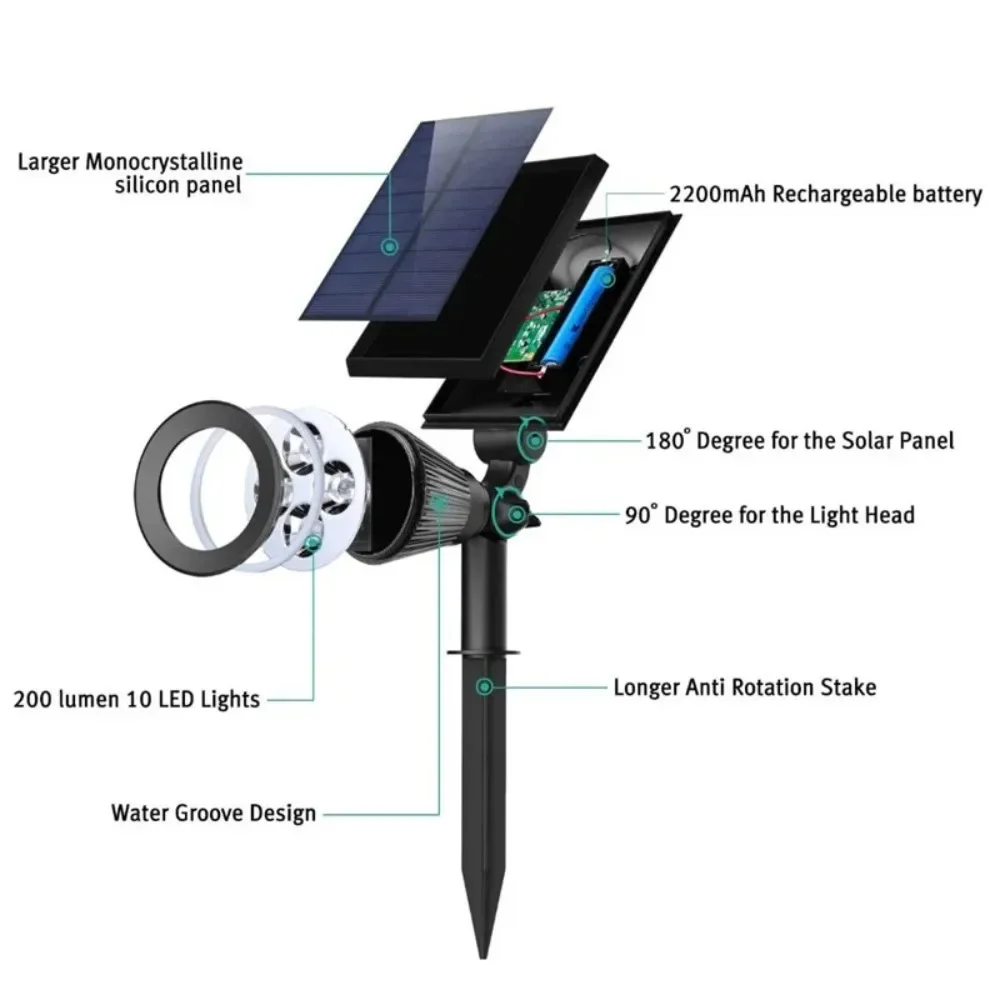 Adjustable Solar Garden Light Path Lighting In-Ground Solar Spotlight Super Bright 4/7 LED Adjustable Solar Spotlight Park